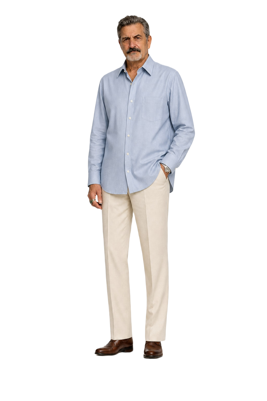 1970s Light Blue Cotton Button-Down Shirt - Model
