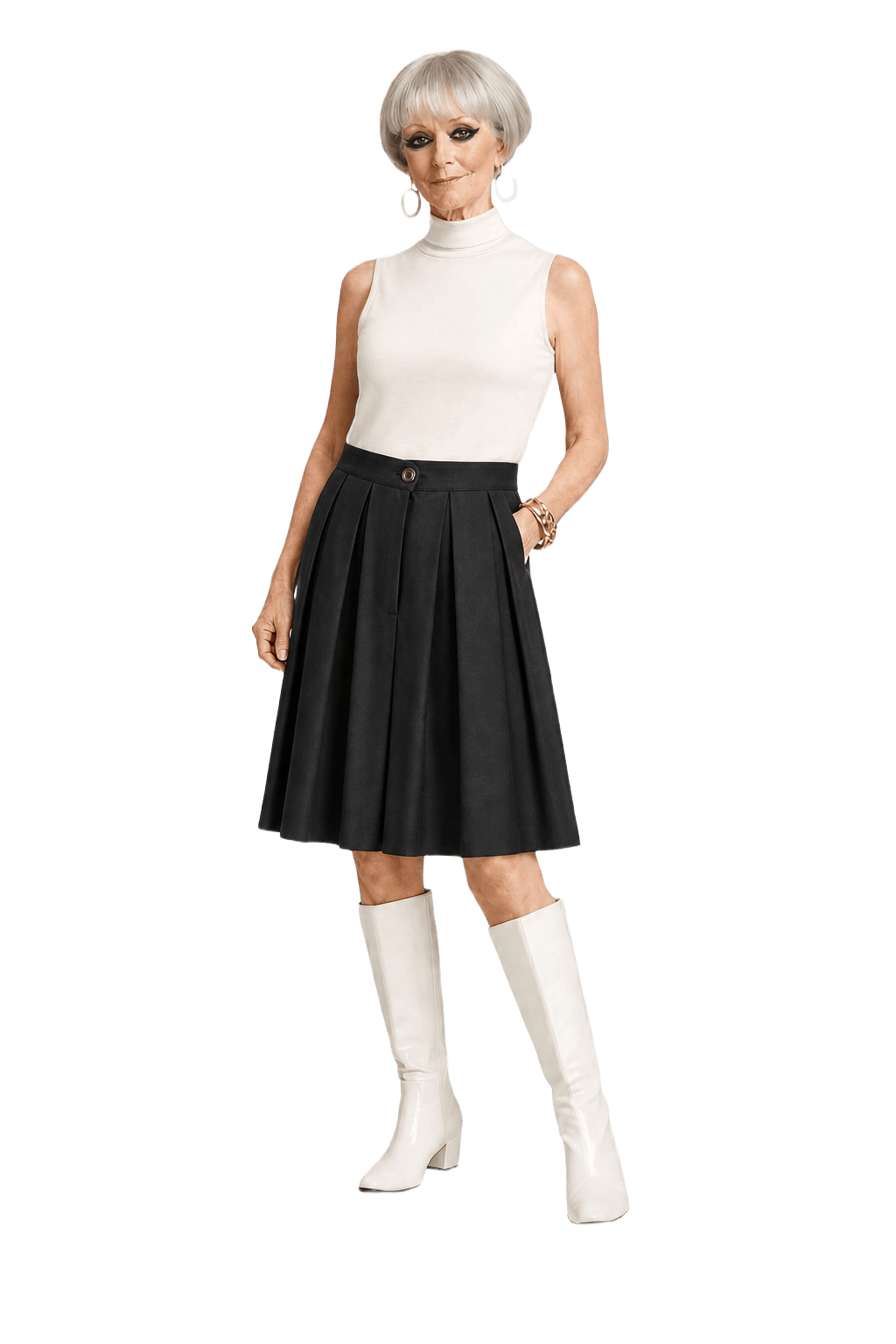 1960s Black Synthetic Blend Skirt - Model