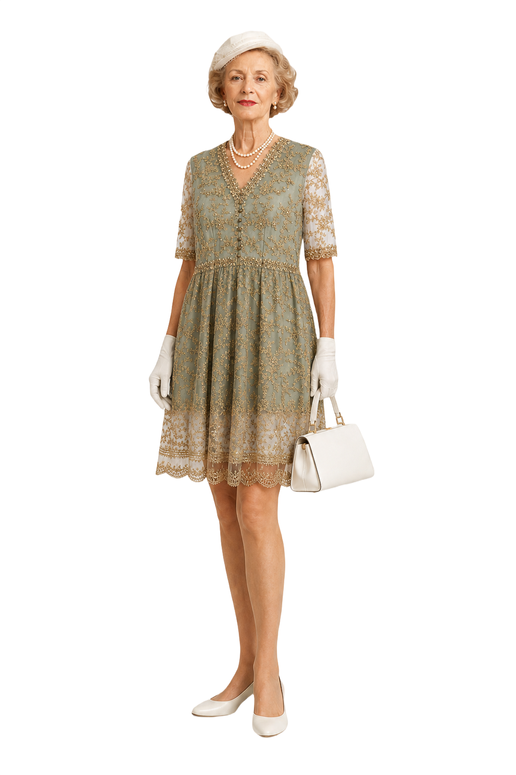 1950s Sage Green Polyester Blend Dress - Model