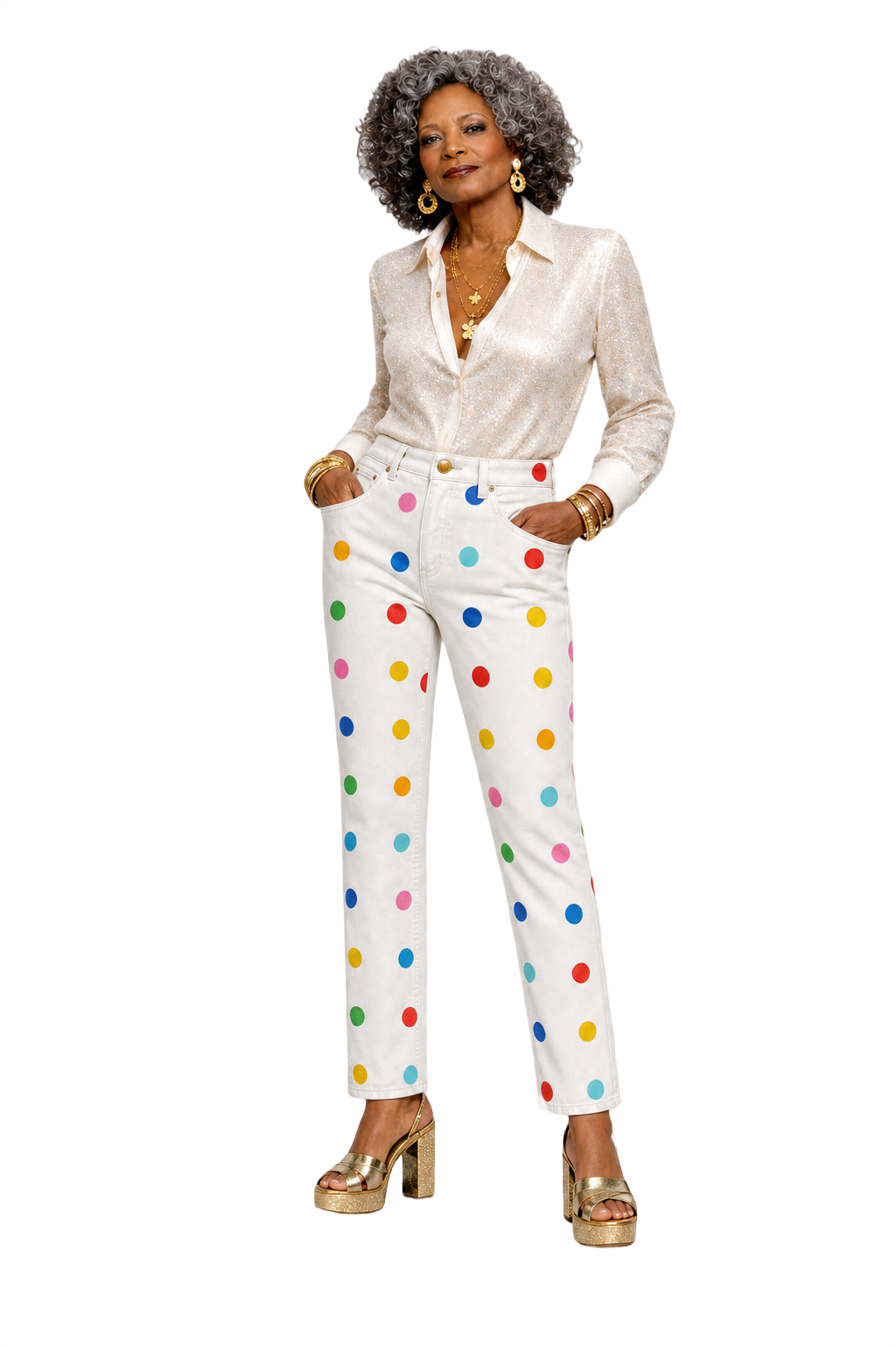 1980s White Cotton Pants - Model