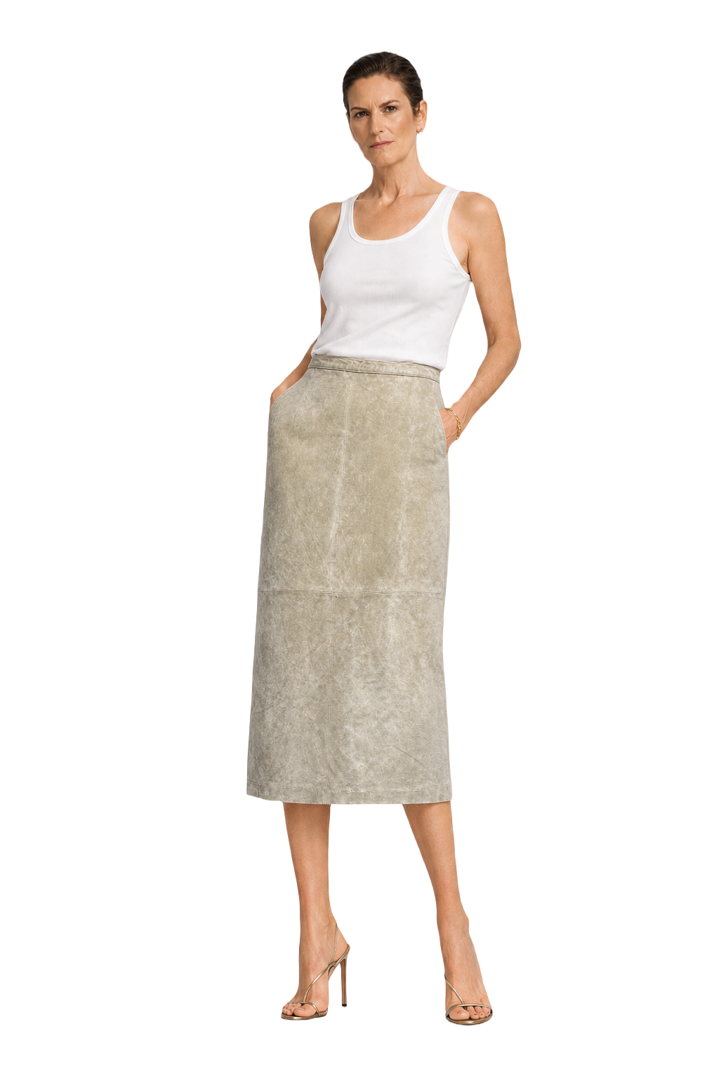 1990s Light Beige Suede Skirt - Model