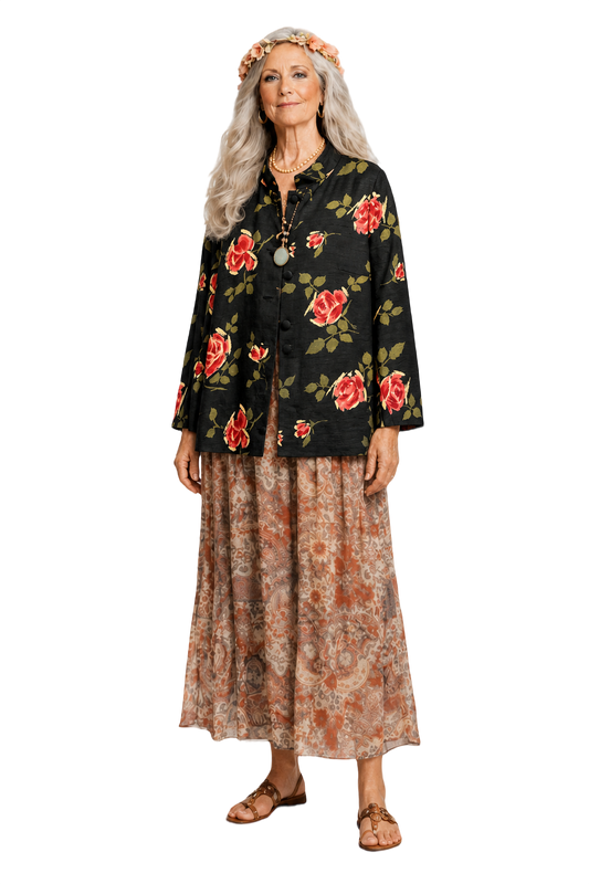 1980s Black Silk Blend Jacket - Model