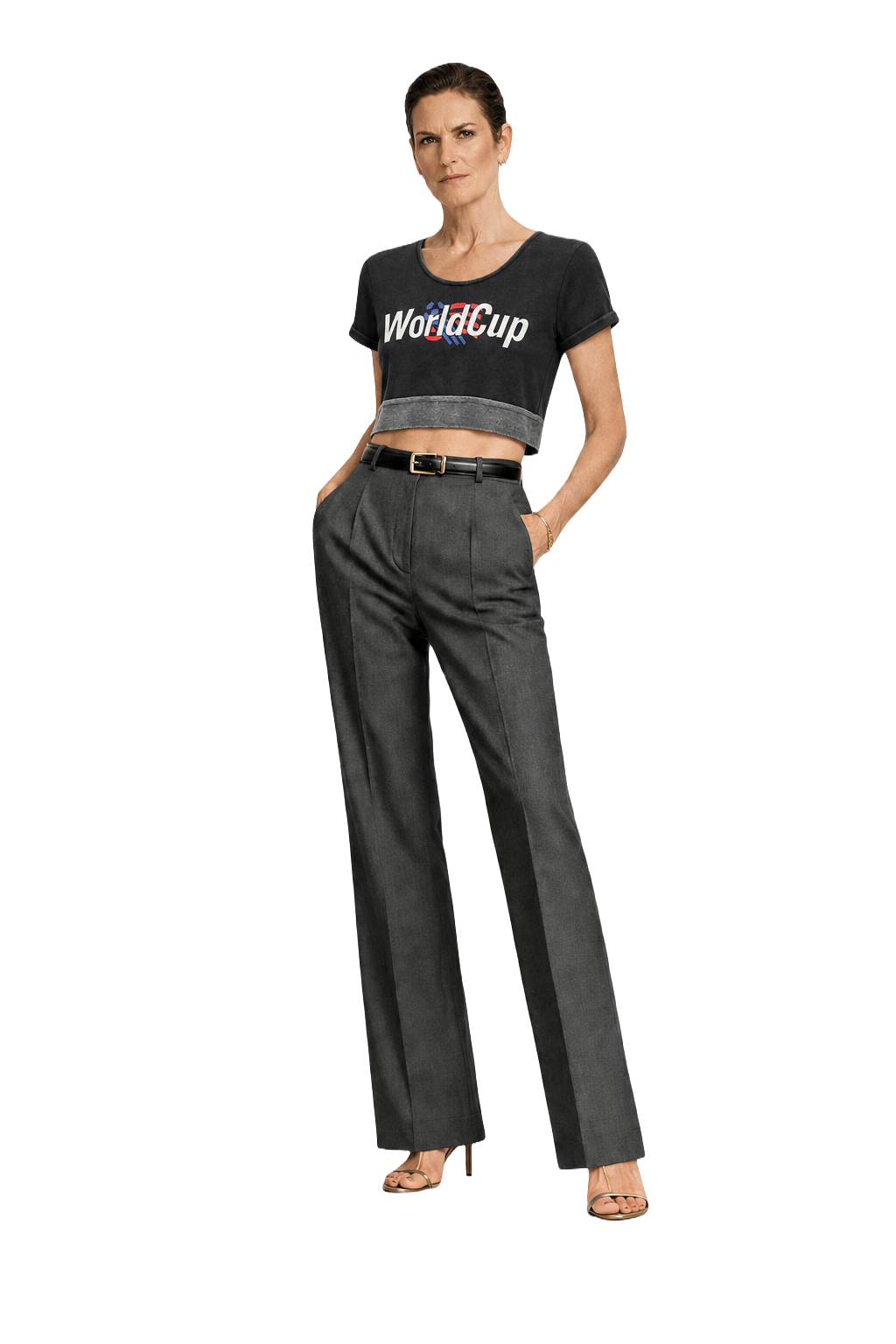 1990s Black Cotton Crop Top - Model