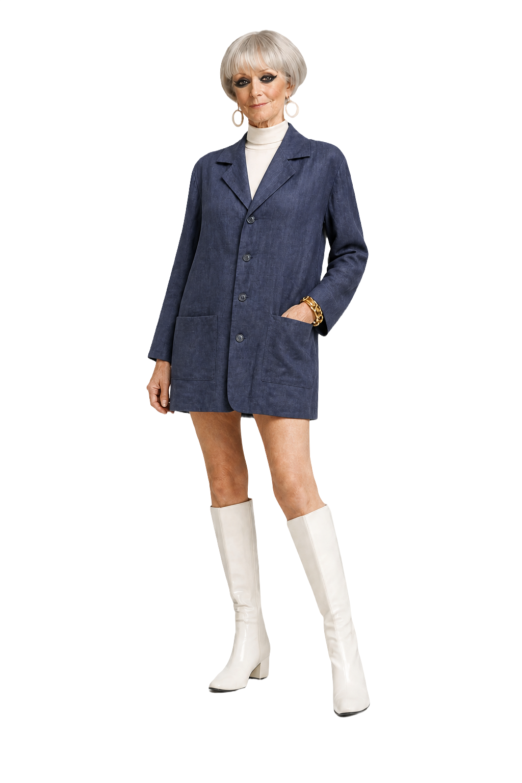 1960s Navy Blue Wool Blend Blazer - Model