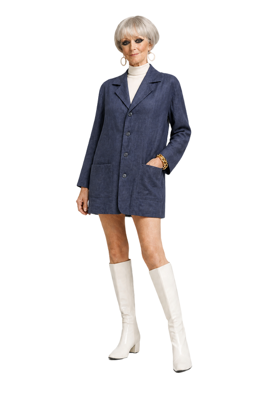 1960s Navy Blue Wool Blend Blazer - Model