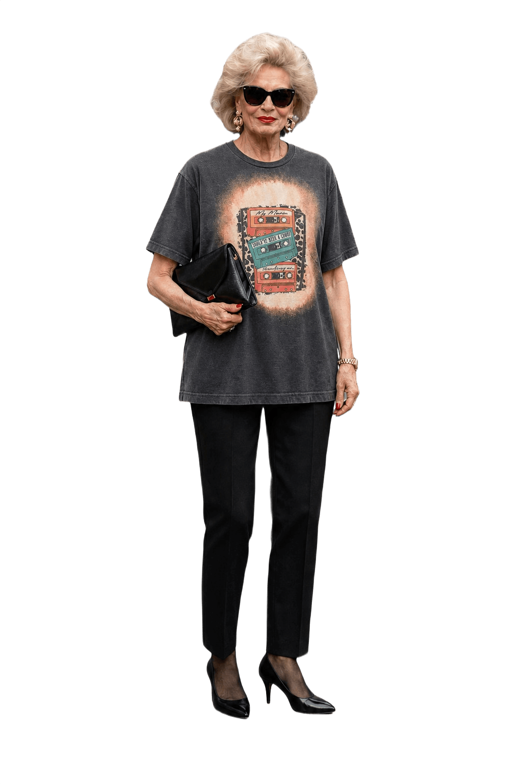 1990s Charcoal Grey Cotton Blend T-Shirt - Model