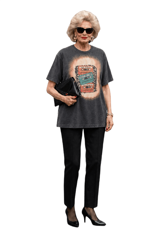 1990s Charcoal Grey Cotton Blend T-Shirt - Model