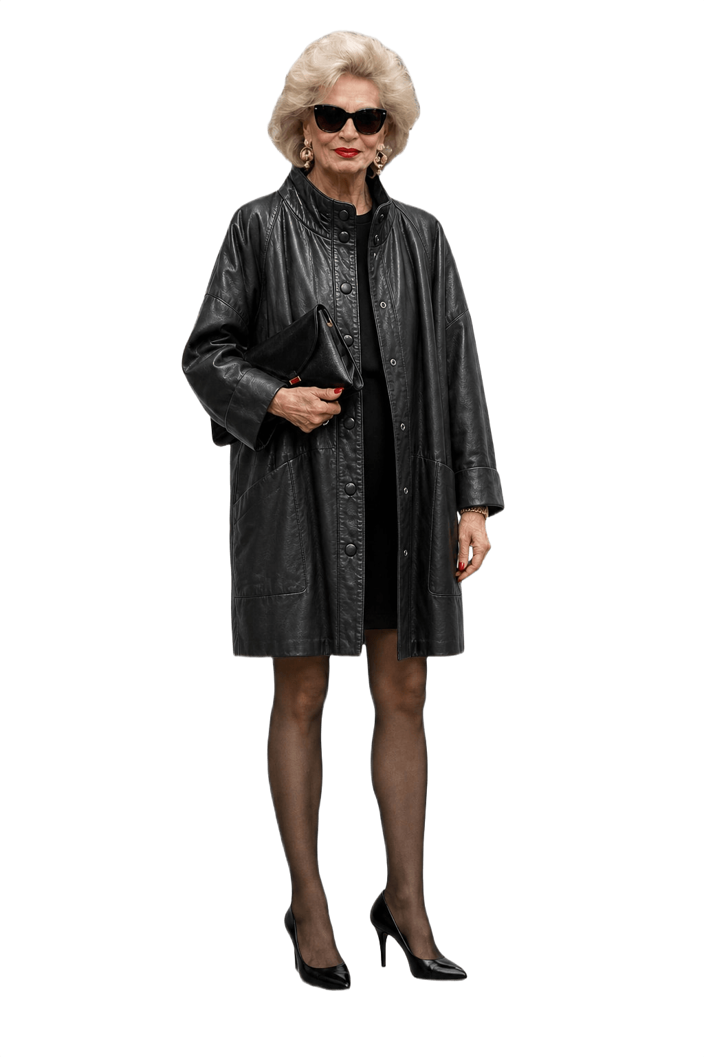 1980s Black Leather Coat - Model