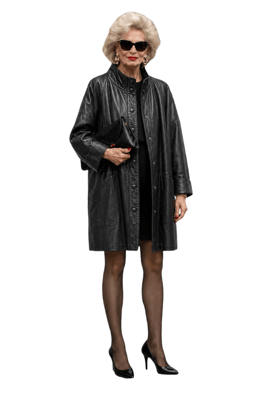 1980s Black Leather Coat - Model