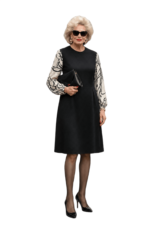 1980s Black Silk Blend Dress - Model