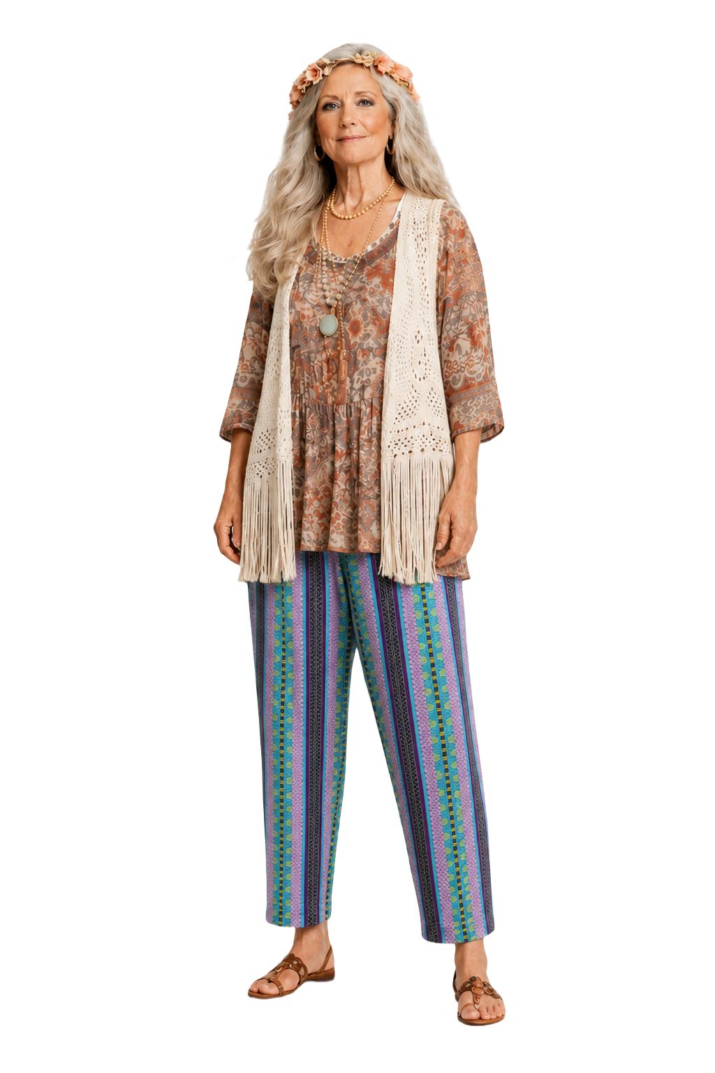 1970s Multicolor Cotton Pants - Model
