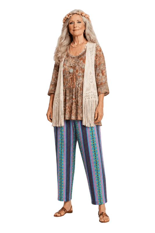 1970s Multicolor Cotton Pants - Model