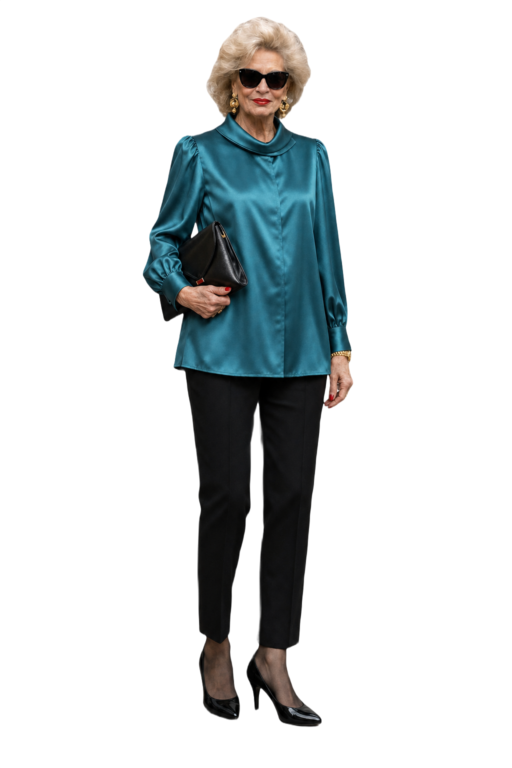 1980s Teal Silk Blouse - Model