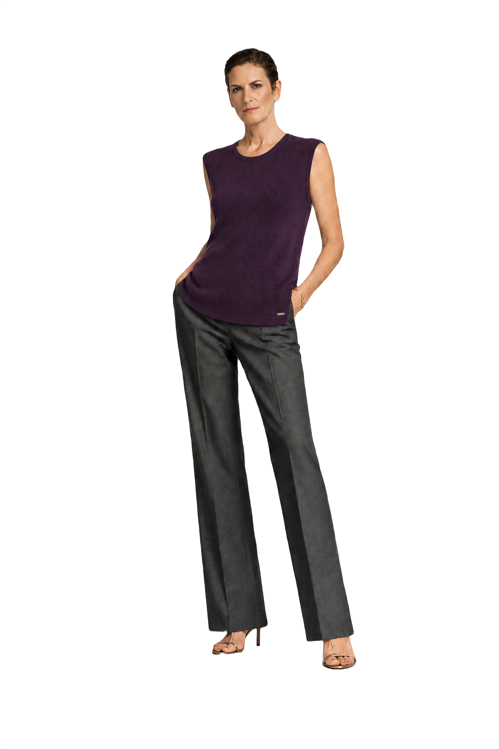 1990s Dark Plum Wool Blend Tank Top - Model