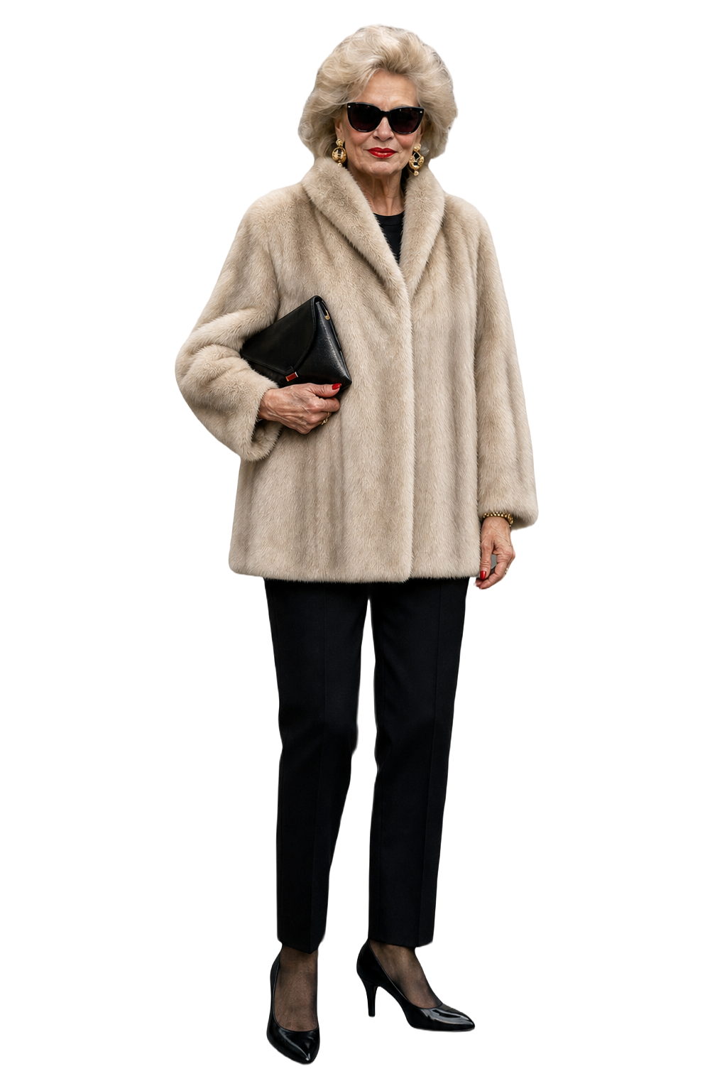1990s Cream White Fur Coat - Model