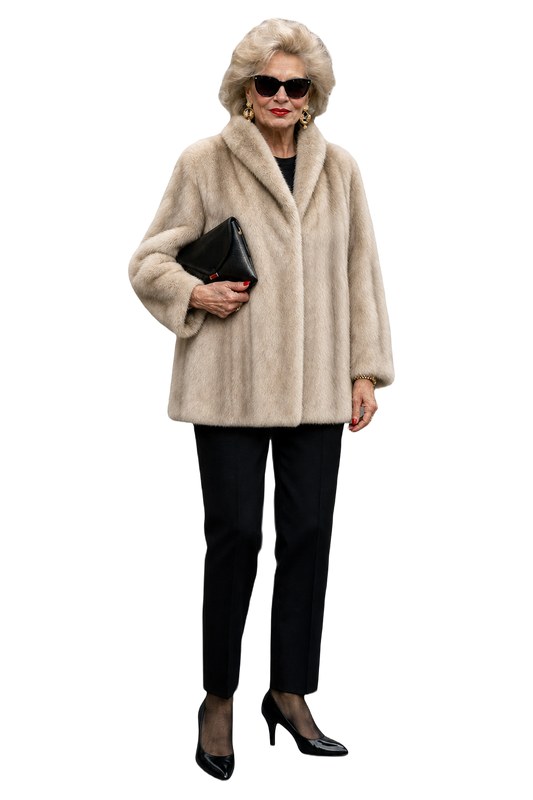 1990s Cream White Fur Coat - Model