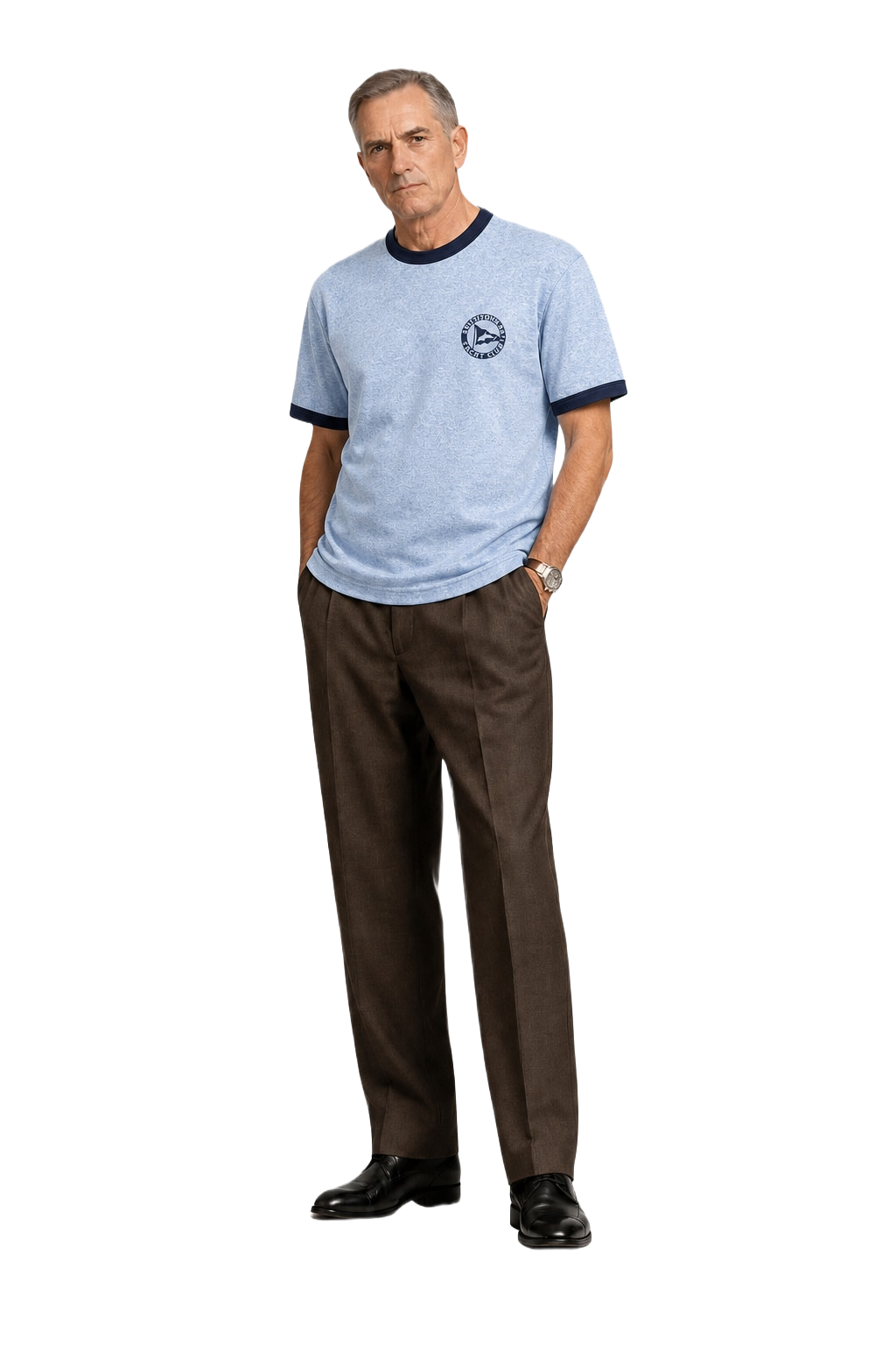 1990s Light Blue Cotton Blend T-Shirt - Model