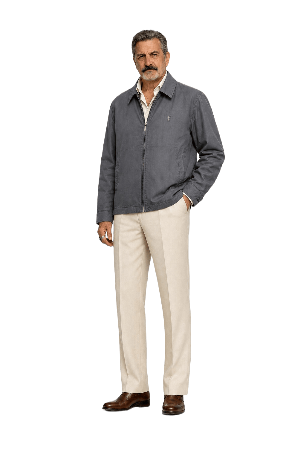 1980s Dark Gray Cotton Blend Jacket - Model