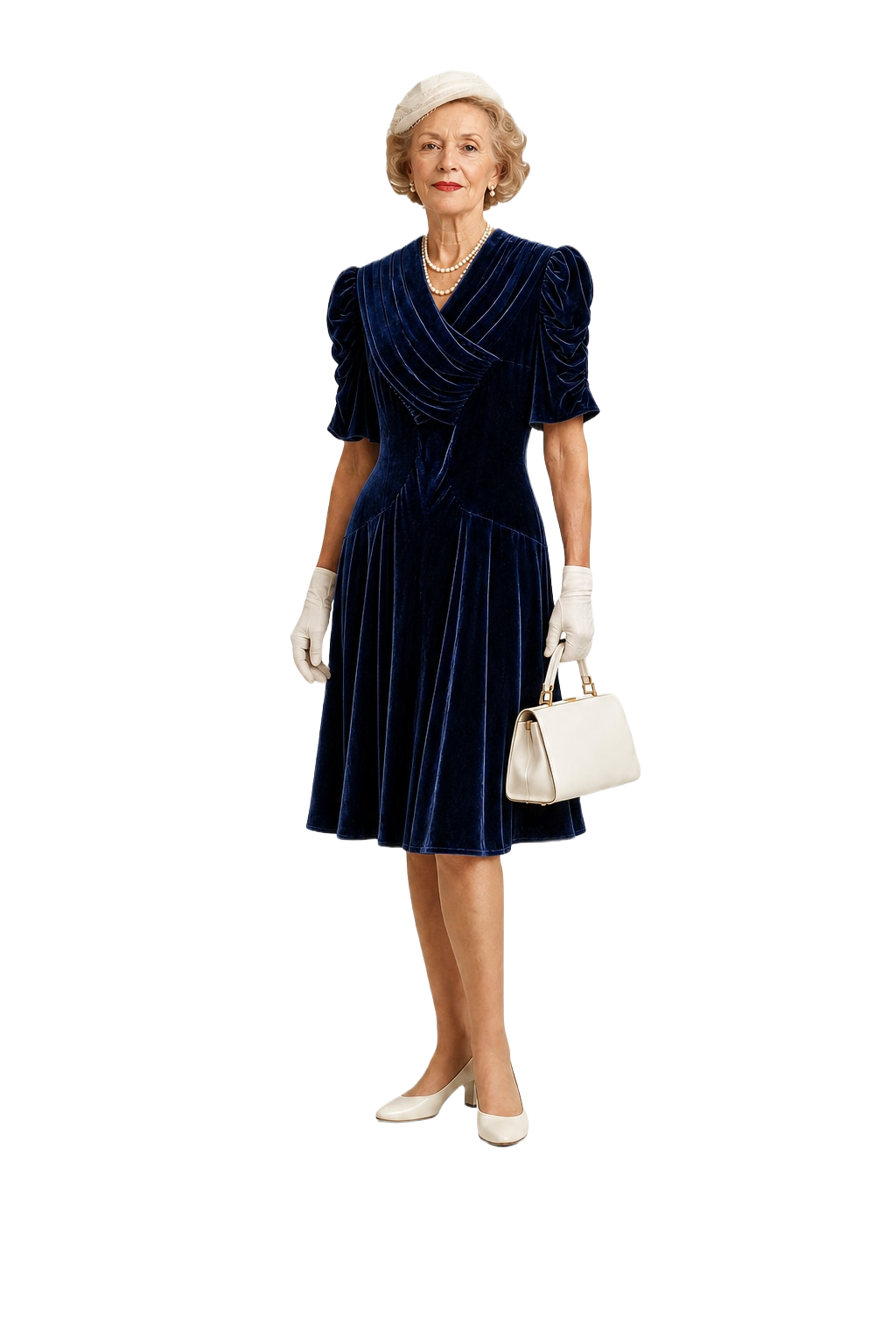 1950s Navy Blue Velvet Dress - Model