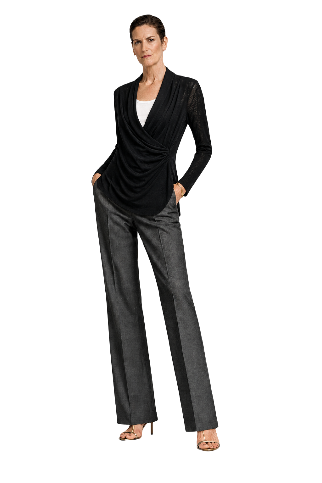 1990s Black Polyester Blend Top - Model