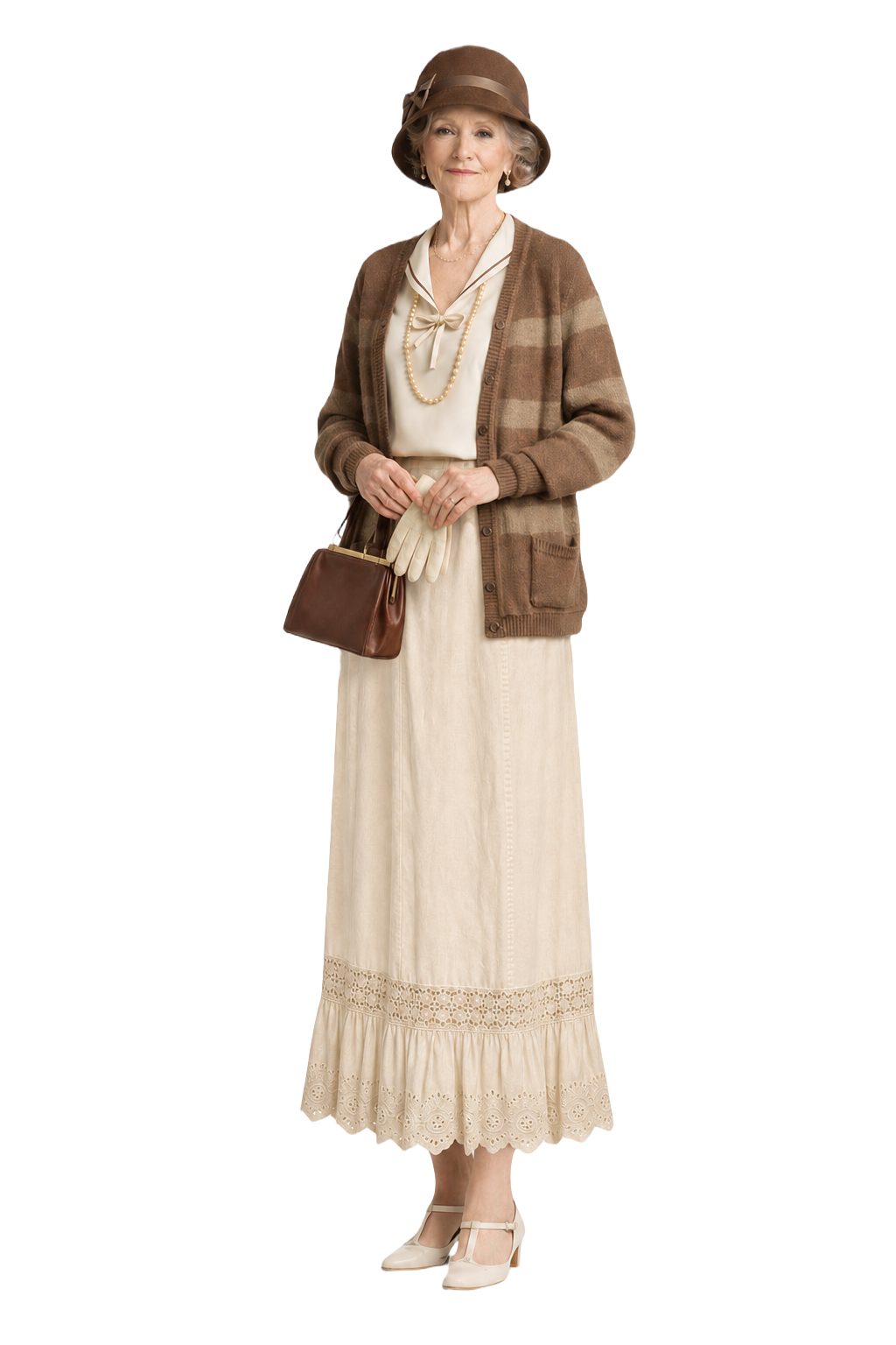 1930s Cream White Cotton Skirt - Model