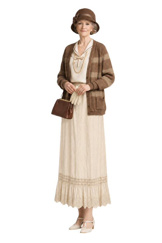 1930s Cream White Cotton Skirt - Model