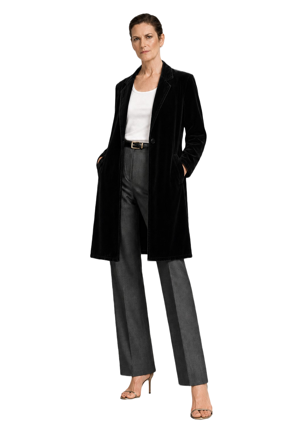 1990s Black Velvet Coat - Model