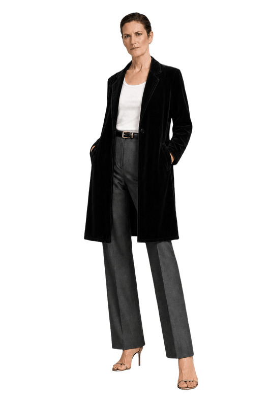 1990s Black Velvet Coat - Model