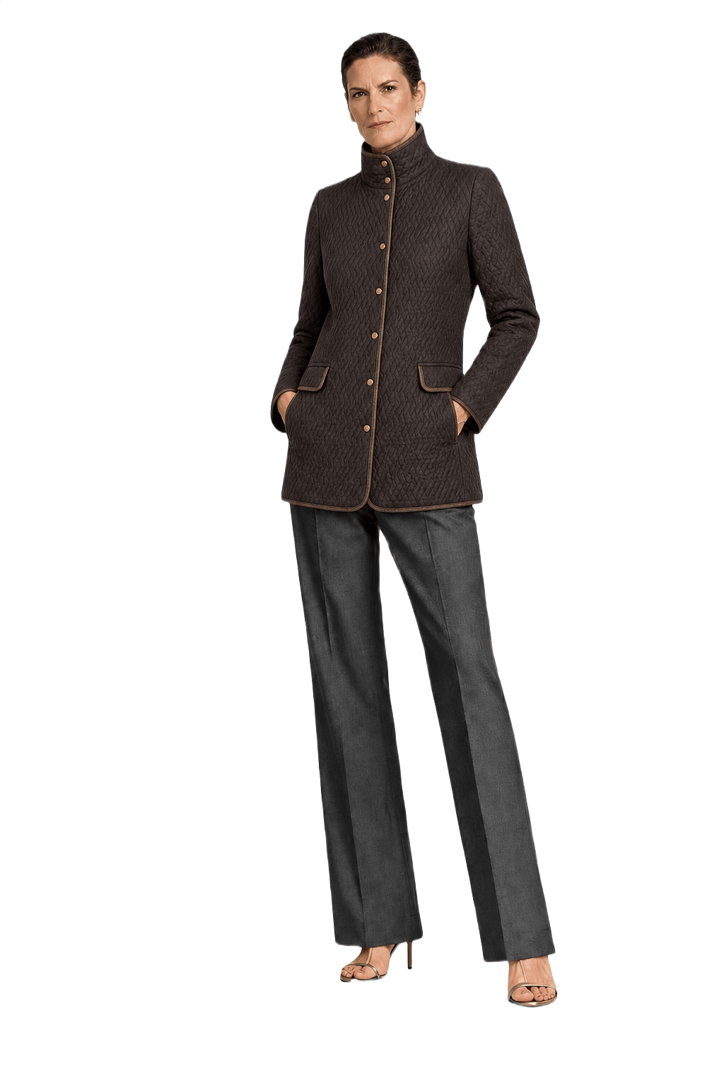1990s Dark Brown Polyester Blend Coat - Model