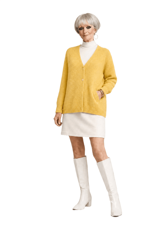 1960s Pastel Yellow Wool Blend Cardigan - Model