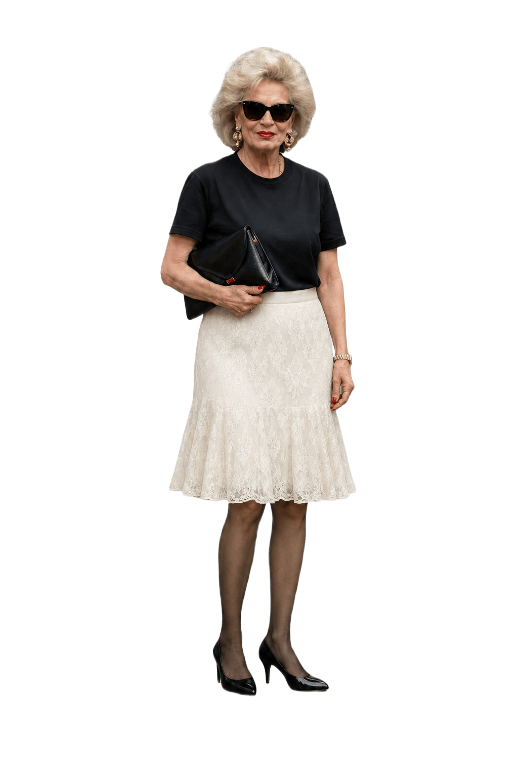 1980s Ivory Synthetic Blend Skirt - Model