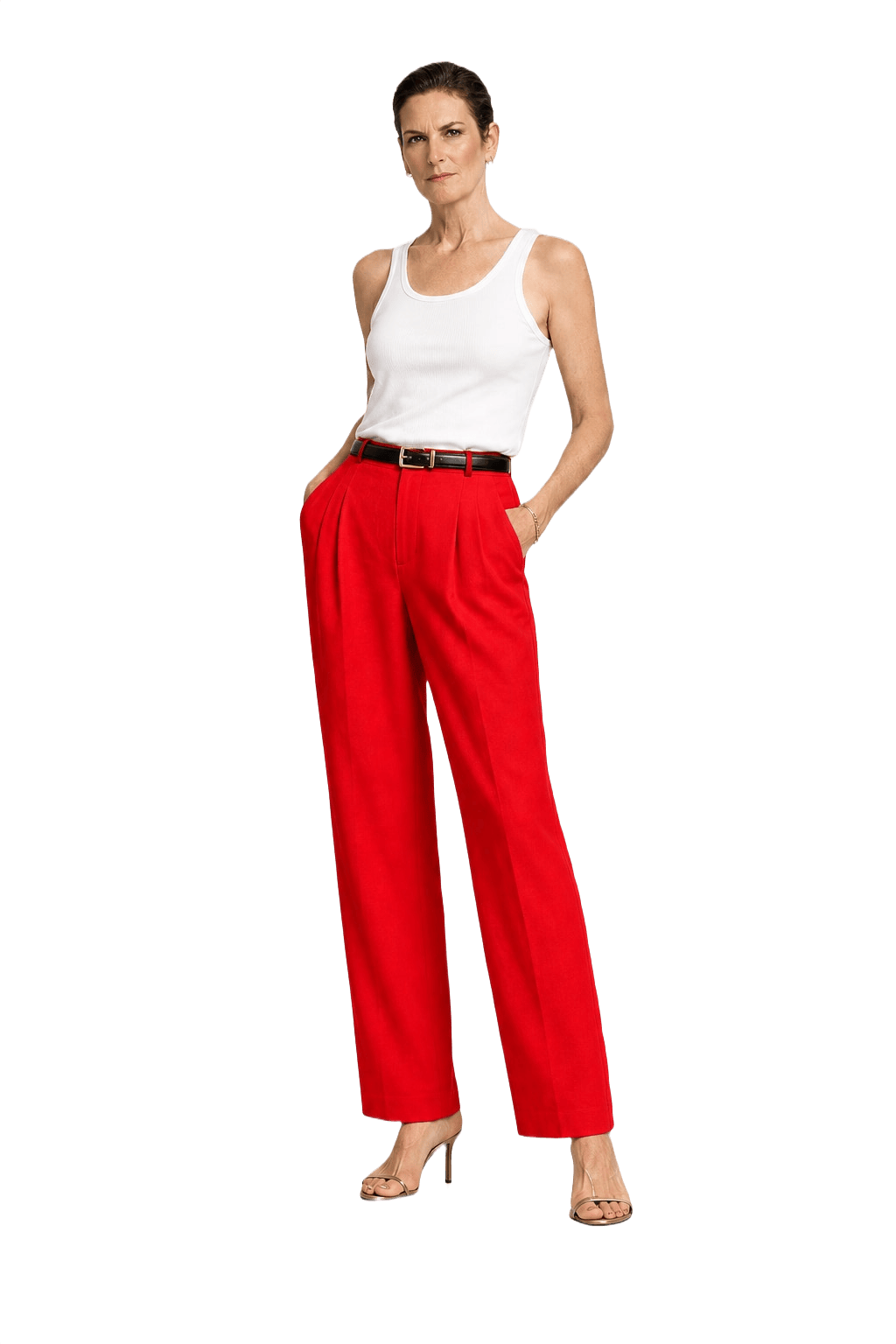 1990s Bright Red Cotton Trousers - Model