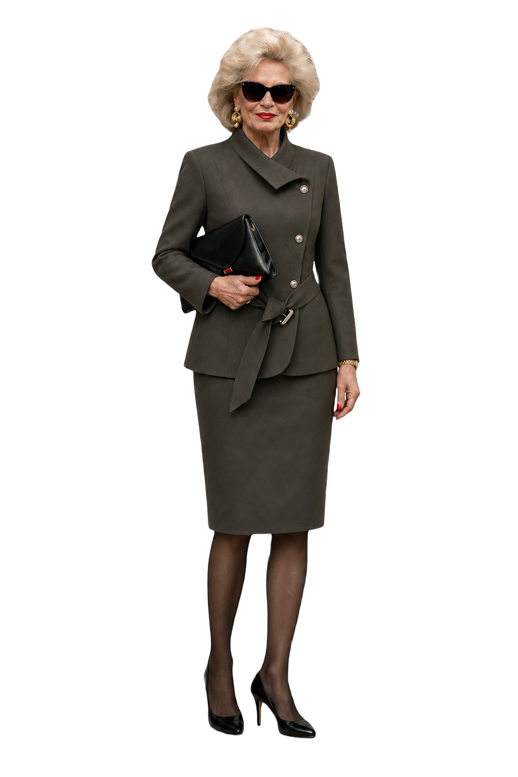 1980s Olive Green Wool Blend Skirt Suit - Model
