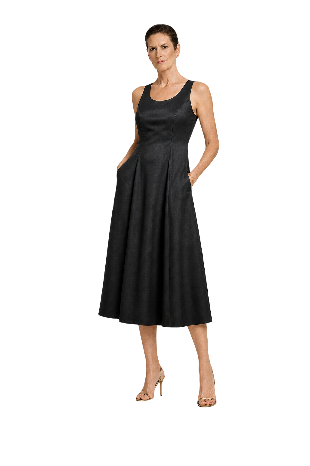 1990s Black Synthetic Blend Midi Dress - Model