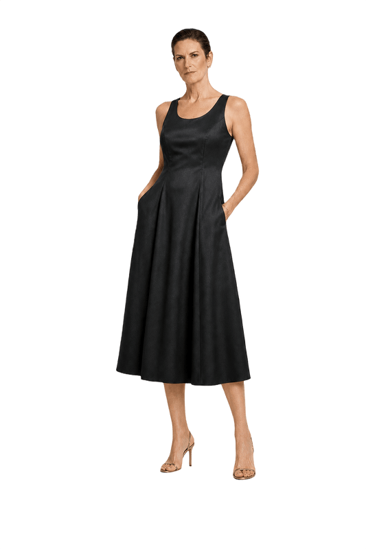 1990s Black Synthetic Blend Midi Dress - Model