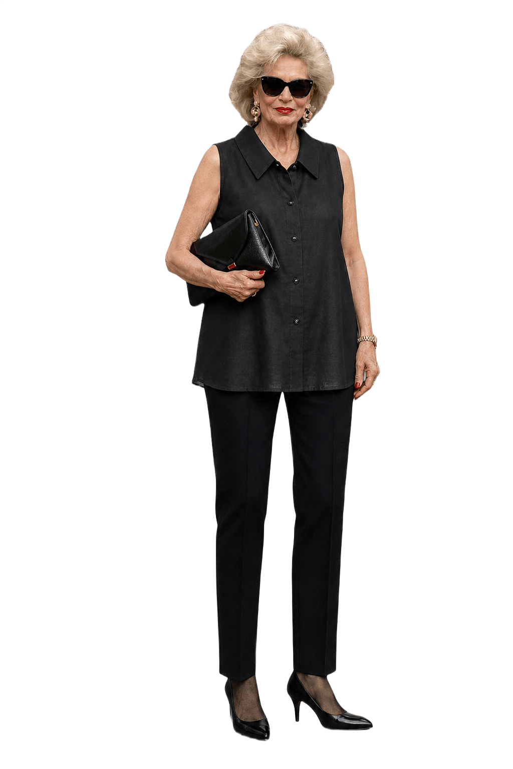 1980s Black Linen Blouse - Model