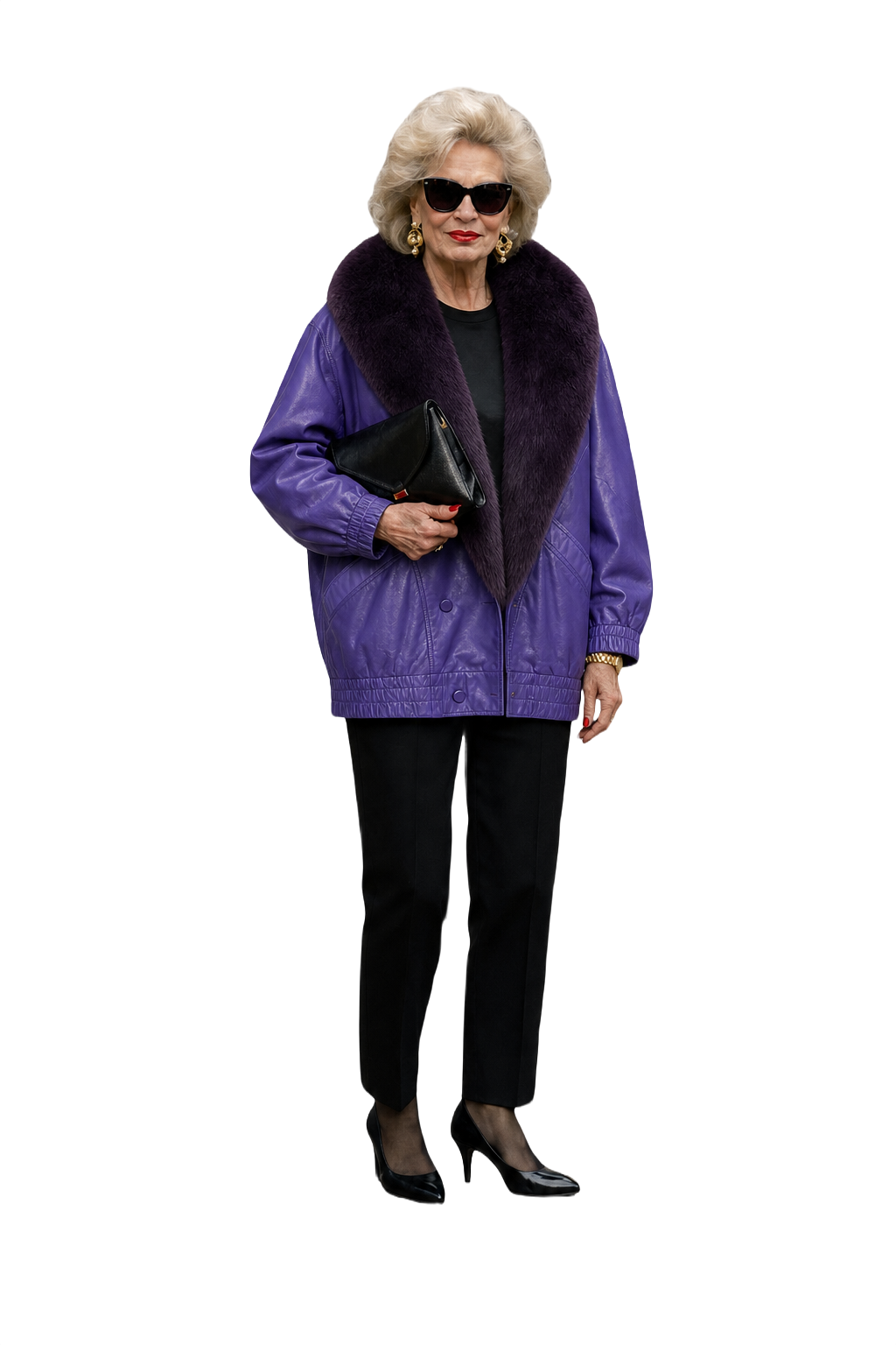 1980s Purple Leather Jacket - Model