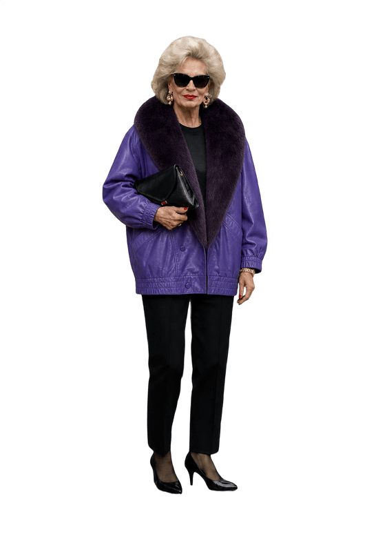1980s Purple Leather Jacket - Model