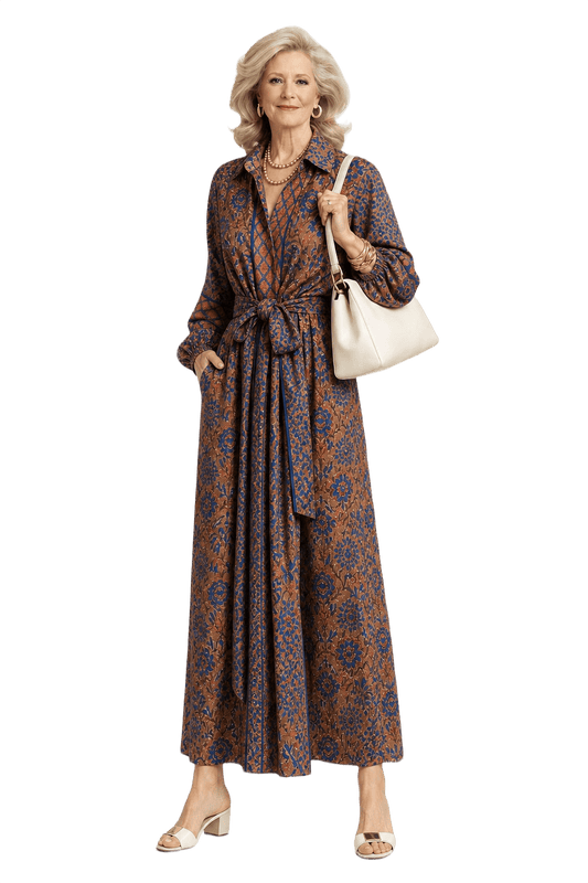 1970s Brown Cotton Blend Dress - Model