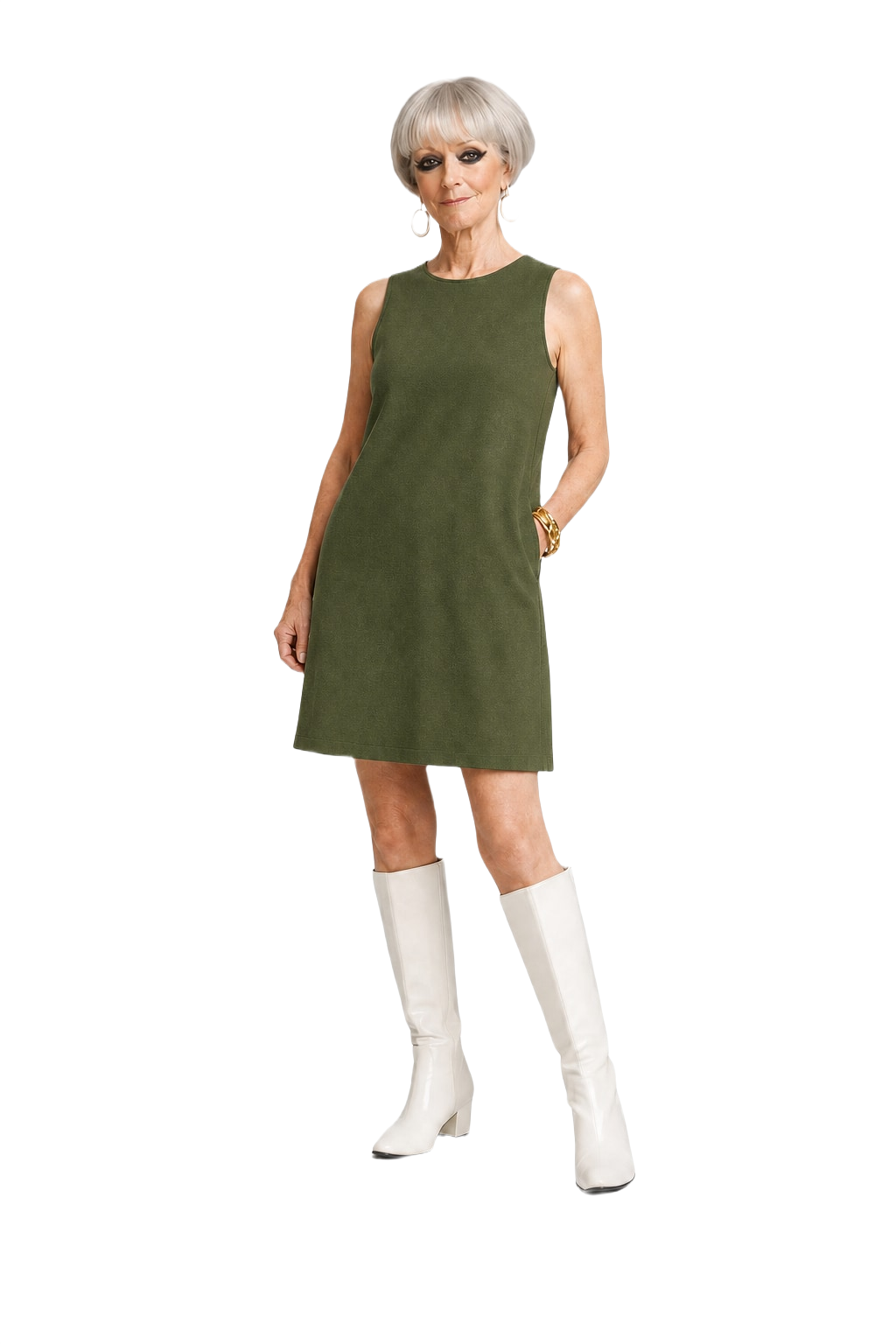 1960s Green Wool Shift Dress - Model