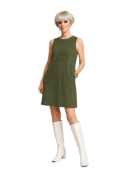 1960s Green Wool Shift Dress - Model