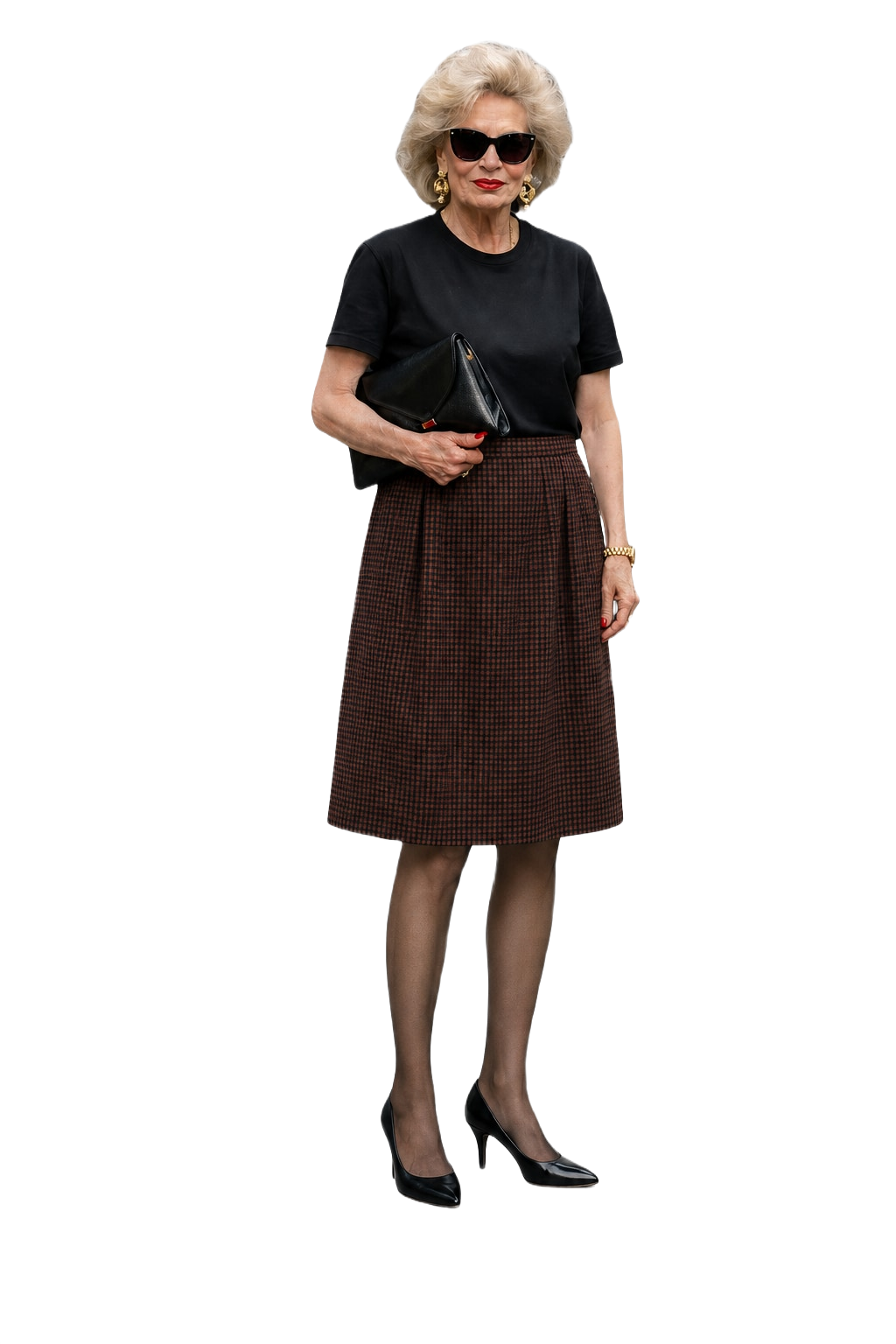 1990s Brown & Red Acrylic Skirt - Model