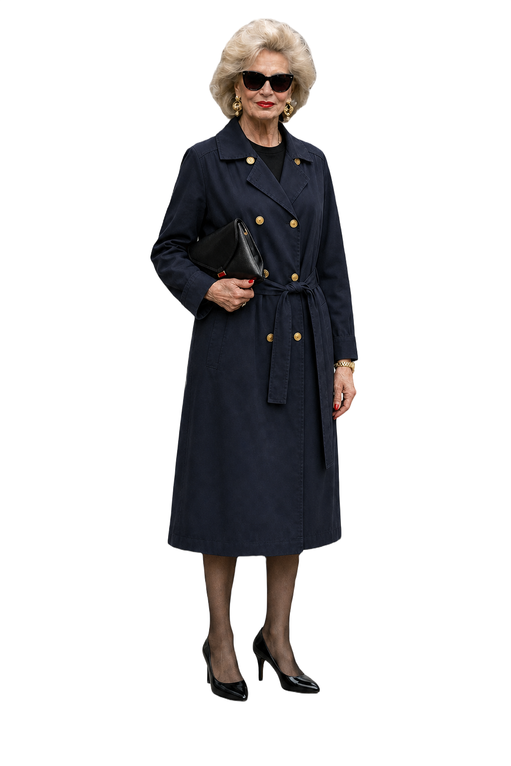 1980s Navy Blue Cotton Trench Coat - Model