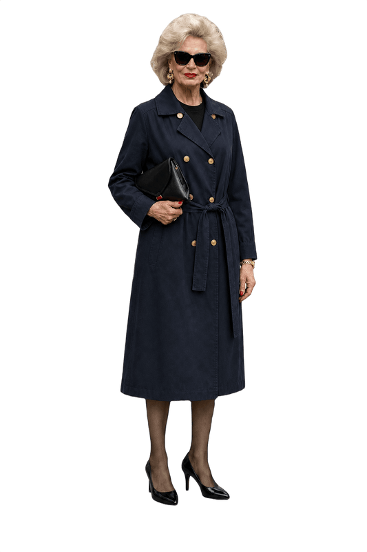 1980s Navy Blue Cotton Trench Coat - Model
