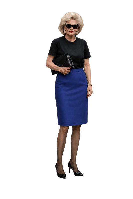 1980s Navy Blue Wool Blend Skirt - Model