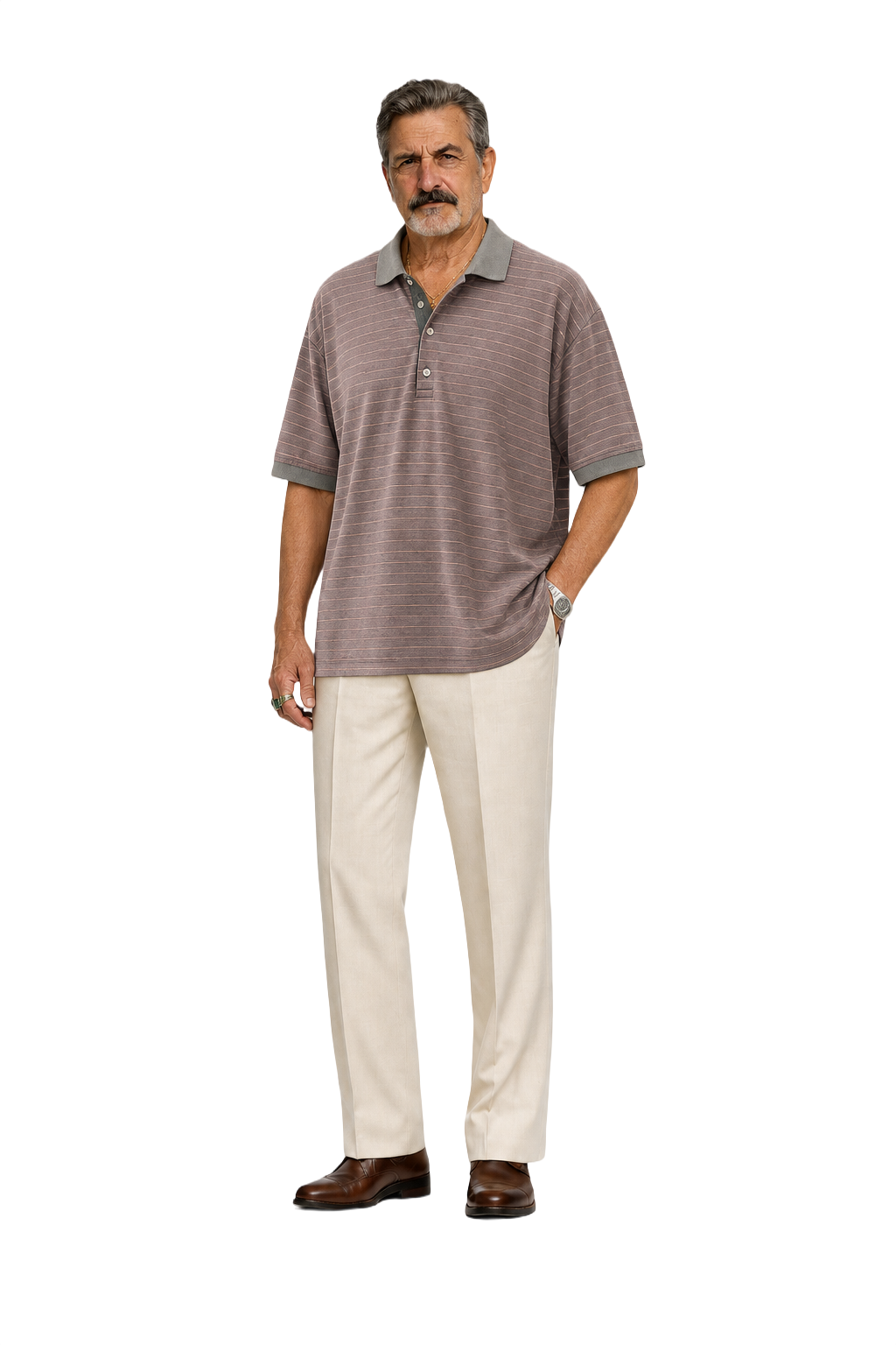 1980s Mauve Cotton Blend Polo - Model