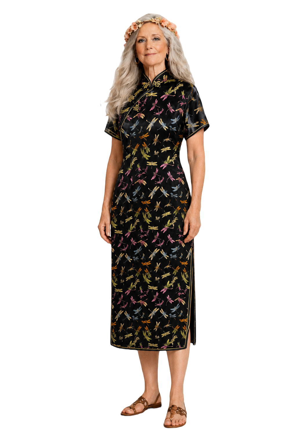 1970s Black Silk Cheongsam - Model