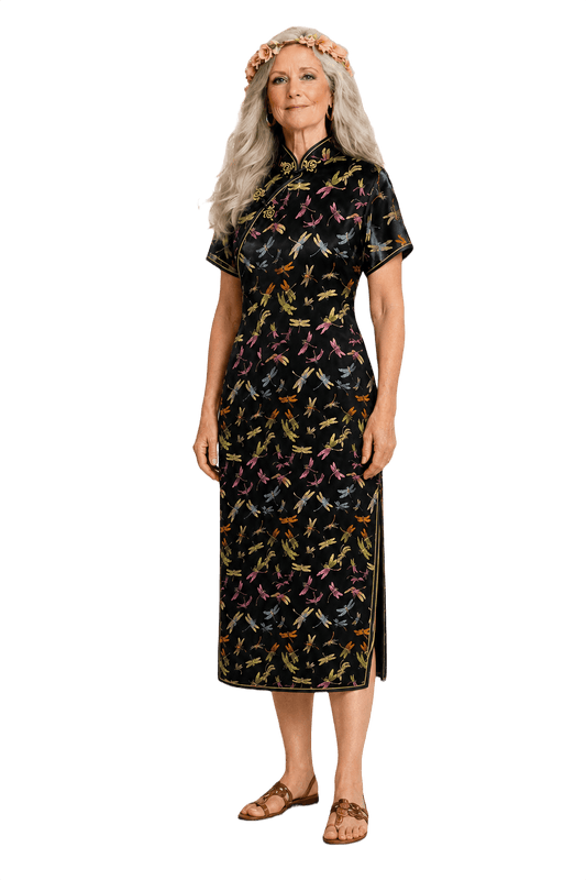 1970s Black Silk Cheongsam - Model