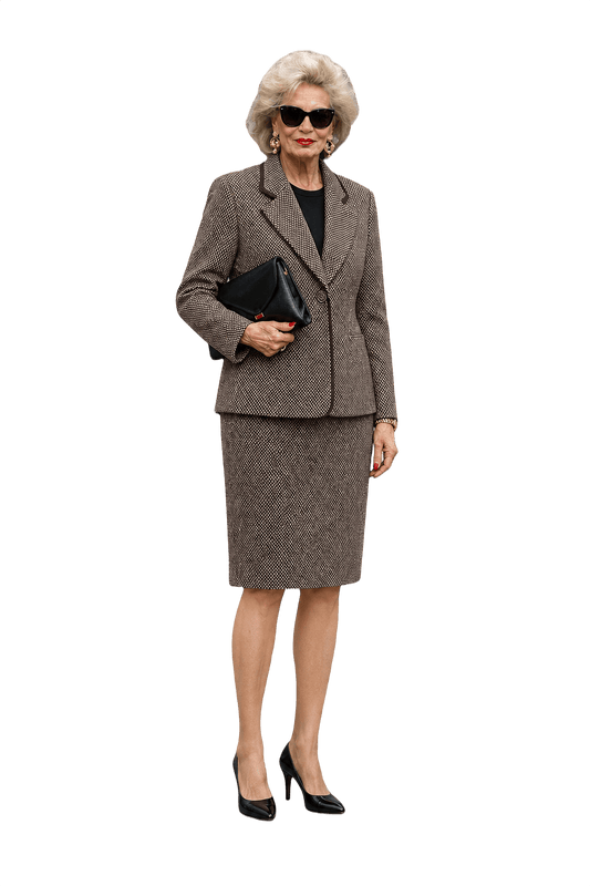 1980s Brown Wool Blend Ensemble - Model