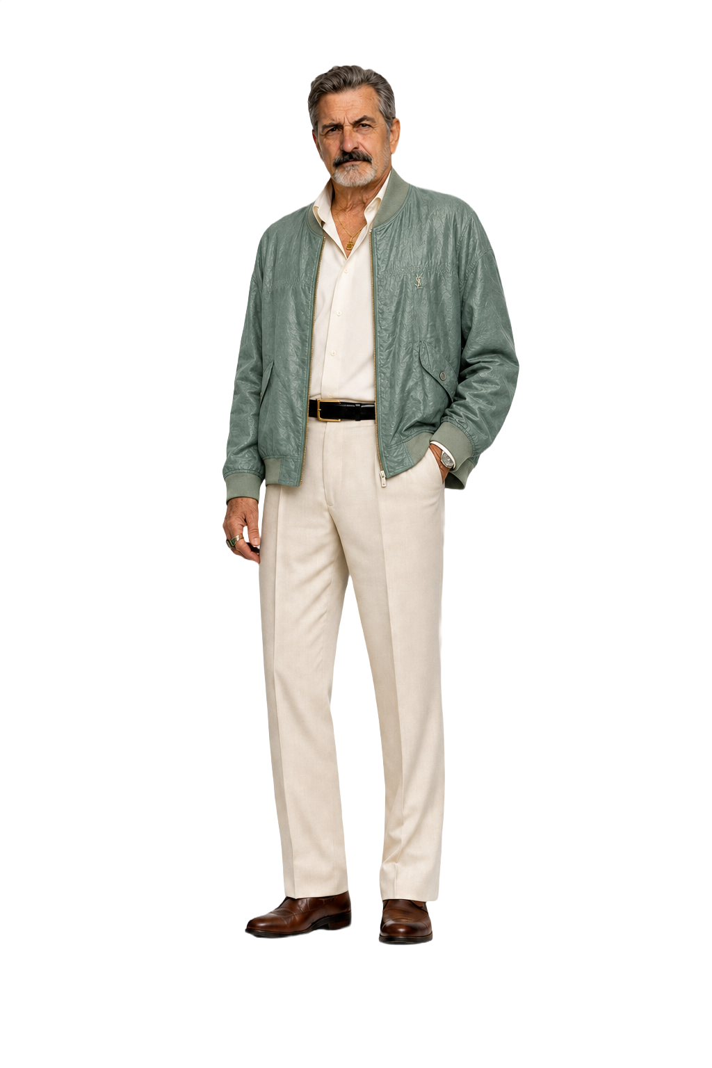1980s YSL Sage Green Silk Blend Jacket - Model